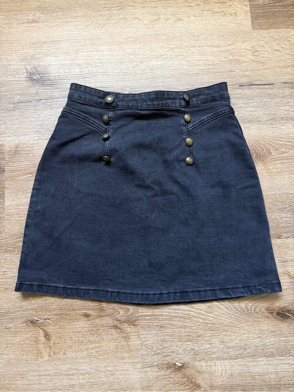 Guess Black/Dark Grey Button-Detail A-Line Jean Skirt